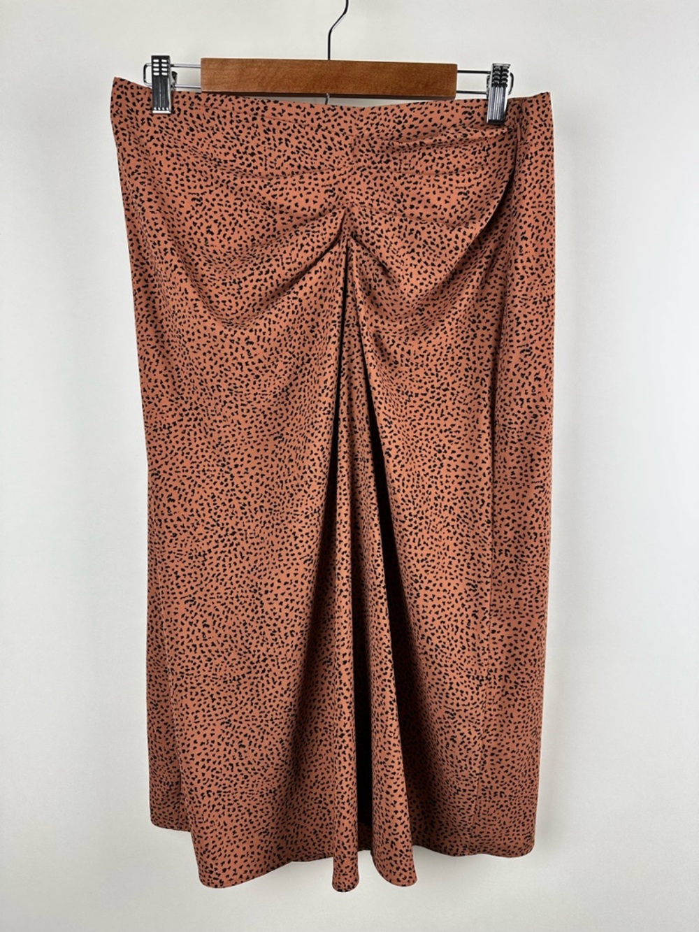 Nine West Ruched Animal Print Front Midi Skirt Brown Black Print Draped Feminine - Picture 6 of 12